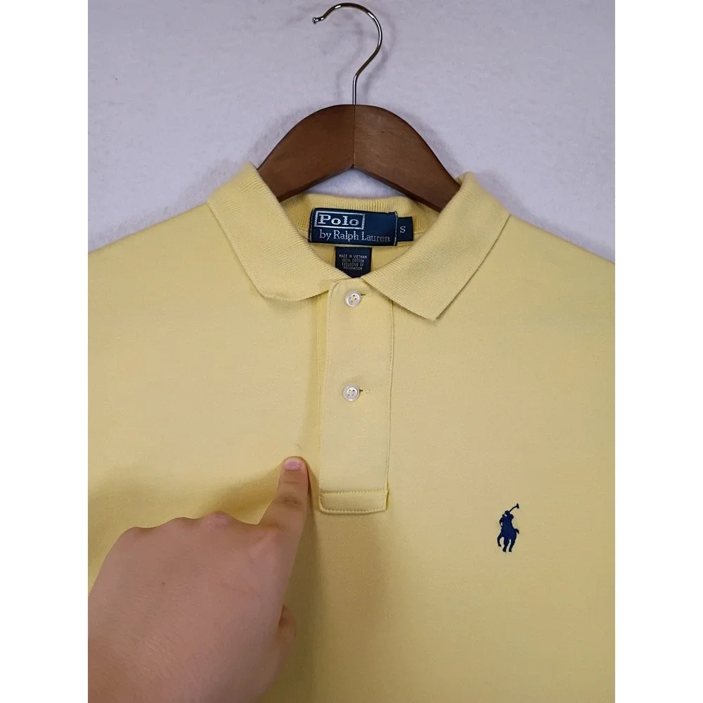 Preppy Polo Ralph Lauren Mens Small Yellow Short Sleeve Cotton Pony Logo Shirt